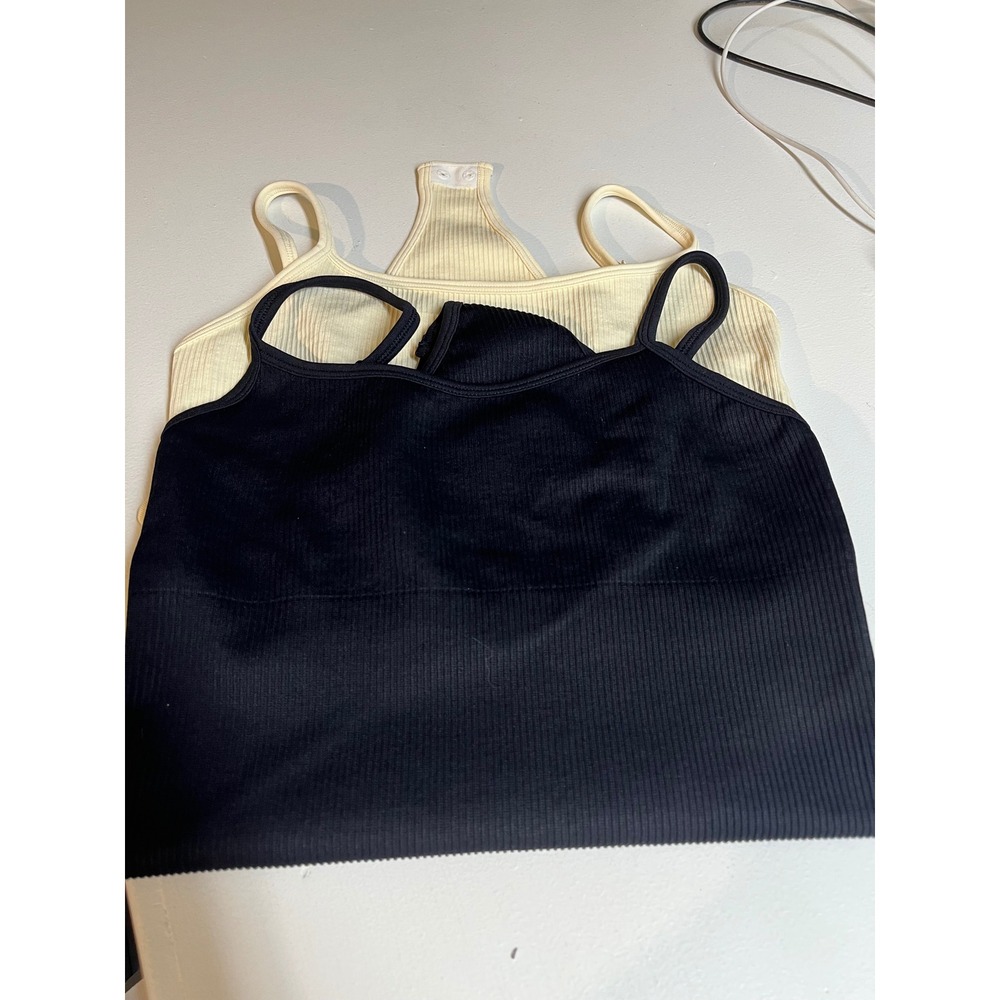 GOGO Ribbed Knit Bodysuit 2 Pack Black Cream Ivory Spaghetti Strap Small